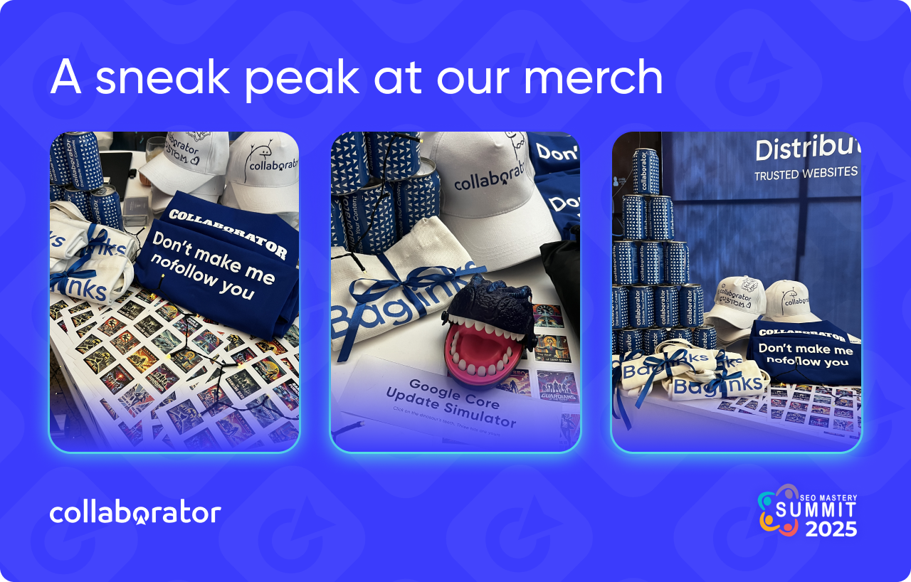 A sneak peek at our merch at SEO Mastery Summit